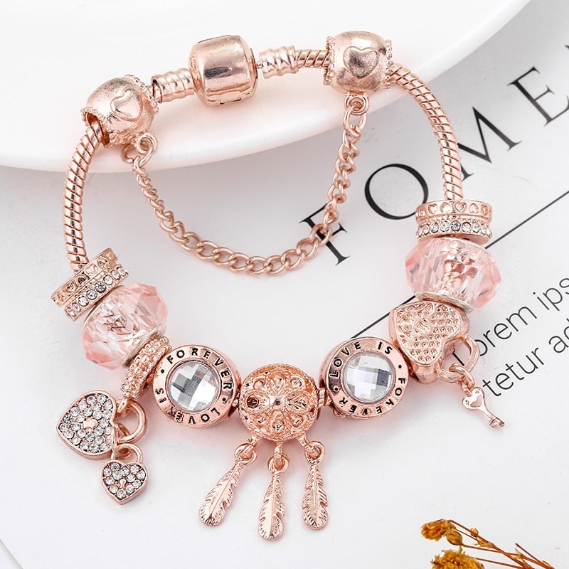 Rose Dreamcatcher Armbånd med Charms Inkluderet i Sterling Sølv