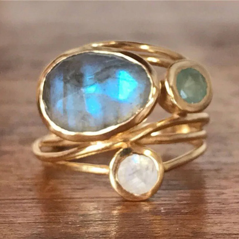 Guld boho ring med krystaller